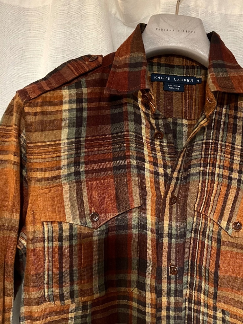 New Ralph Lauren Blue Label Plaid Linen Shirt Sz. 4